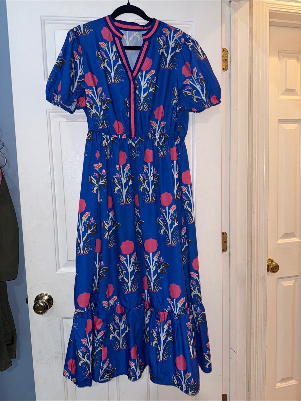 SHEIN Royal Blue Maxi Dress with Pink Floral Print